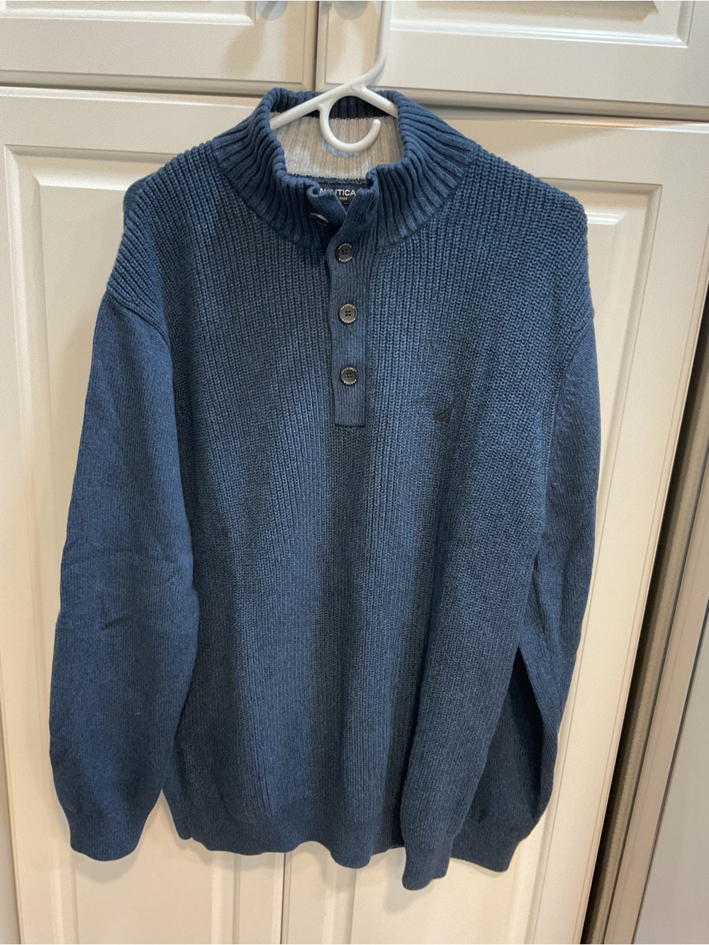 Nautica Men's Navy Blue Half-Zip Ribbed Mock Neck Sweater